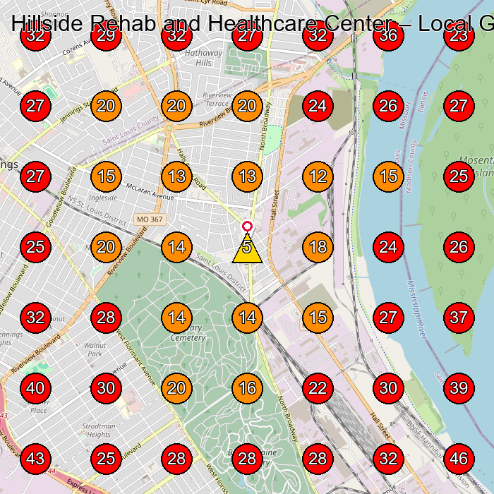 Hillside Rehab and Healthcare Center GeoGrid visibility map for Rehabilitation Center in Jacksonville